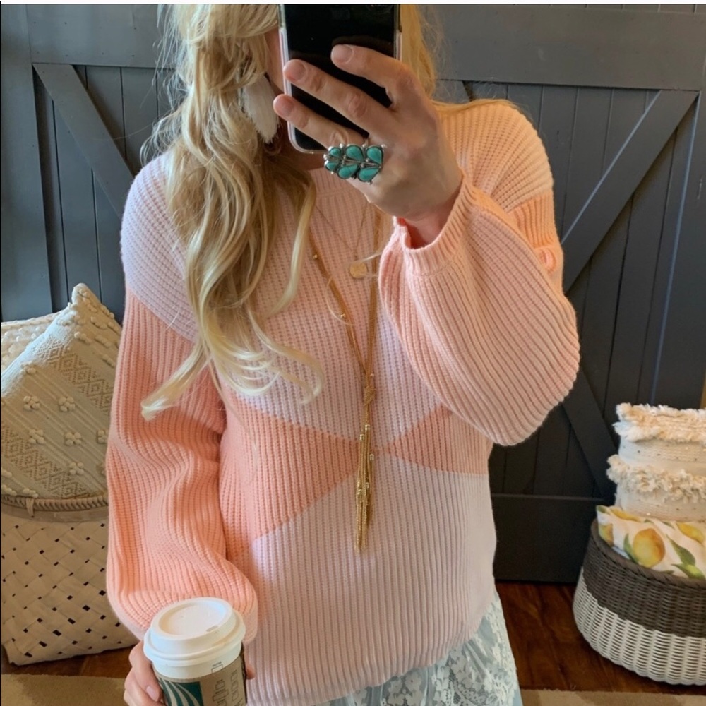 New! BoHo Soft pink & peach colorblock sweater